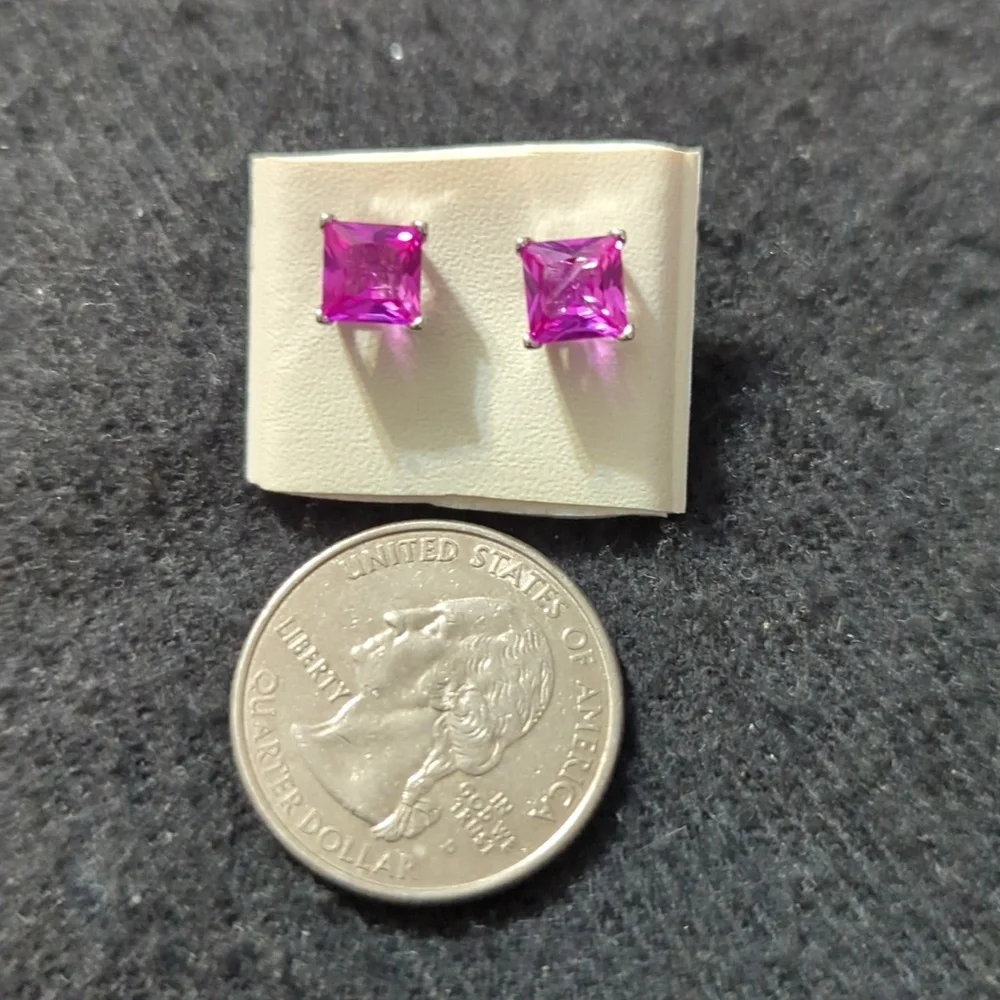 Sterling Silver Pink CZ Stud Dainty Delicate Statement Earrings - 6mm